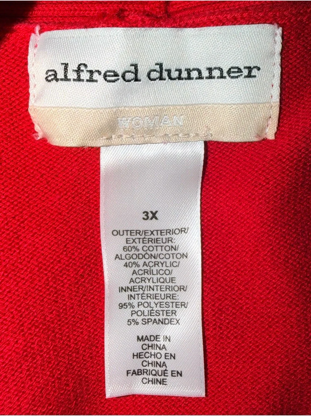 Alfred Dunner Women's Jet Setter Red Black Geometric Inner Two In One Sweater 3X